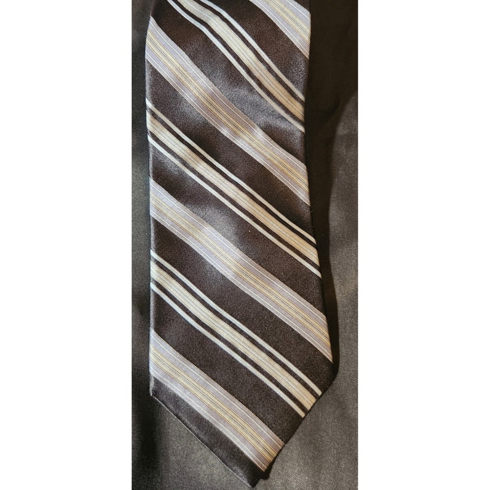 DKNY Men's Striped Tie 100% Silk, Gray/Black/White Necktie Made In The USA 🇺🇸